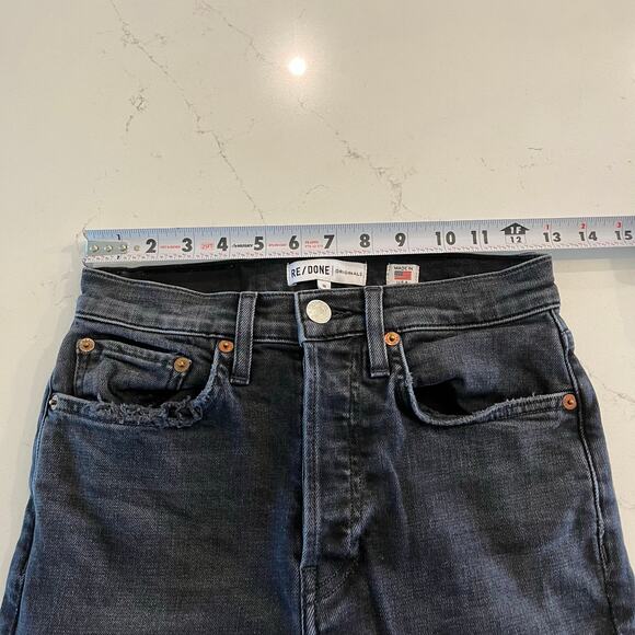 Re/Done Ultra High Rise Stove Pipe Jeans in Vintage Black Destroy Size 26 - Picture 10 of 13